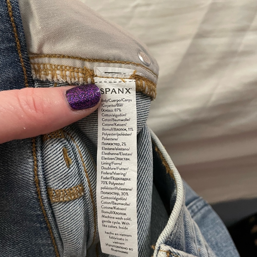 Spanx kick flare jeans indigo sky blue jeans LARGE back pockets pull on cotton - Picture 11 of 16